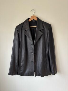 MINT - vintage y2k classic Women's Black Leather Button-Front Blazer Jacket